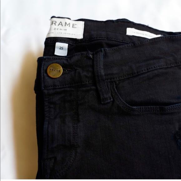 Frame Le Skinny De Jeanne Noir Black Distressed Skinny Jeans 25 - Picture 5 of 11